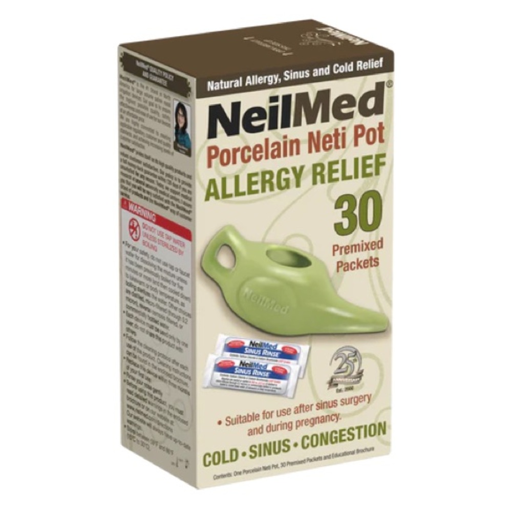NeilMed Classic Porcelain Neti Pot Green with 30 Premixed Packets
